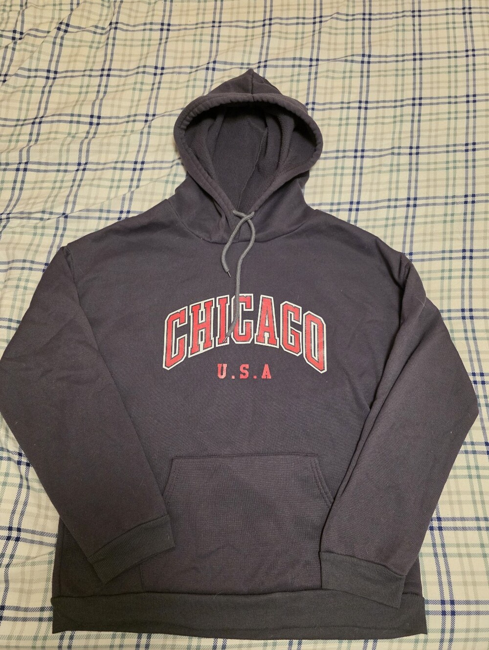 SHEIN Dark Gray Hoodie with Red Chicago Print